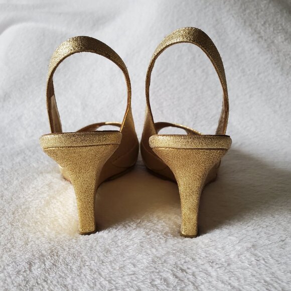 Prada Gold Metallic Peep-toe Slingback Wedge Sandals - Picture 4 of 7